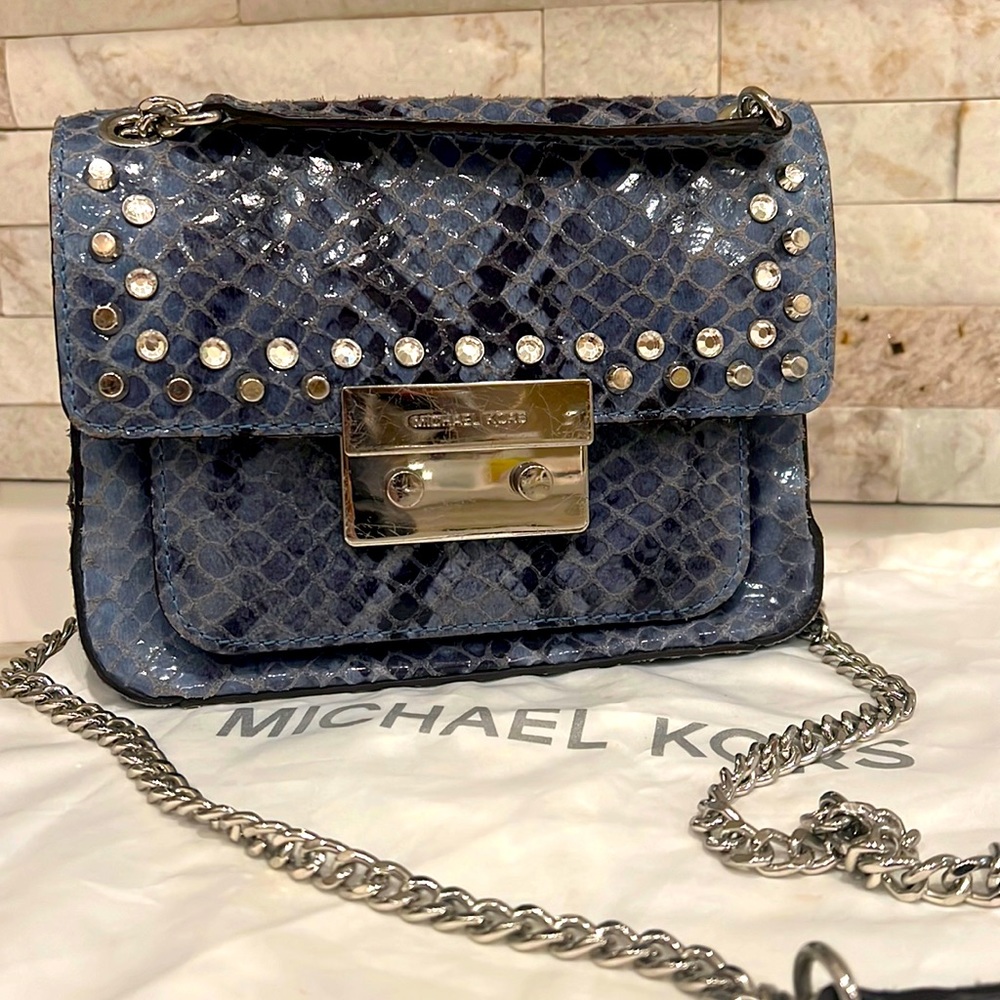 Michael Kors Studded Blue Python Purse With Rhine… - image 1
